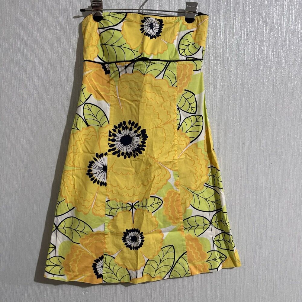 Elevenses Anthropologie Yellow Strapless Dress Cotton Flower Y2K Size 4